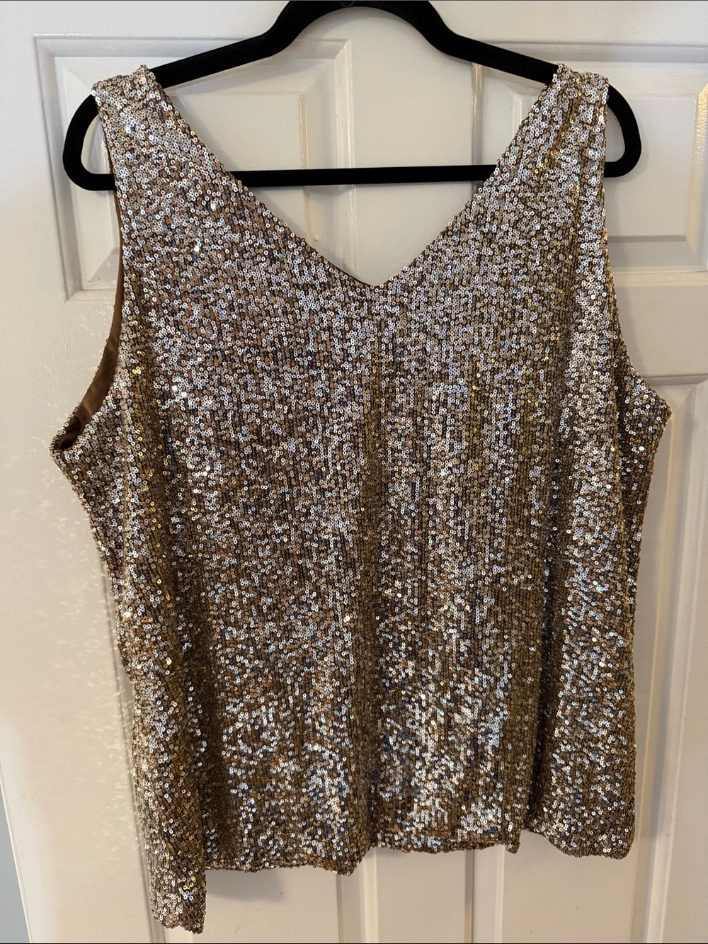 Gold Sequin V-Neck Sleeveless Tank Top nwot